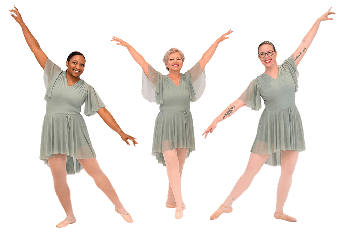 Uplift adult dancers in sage green costumes